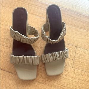 STAUD Frankie Ruched Sandal in Khaki